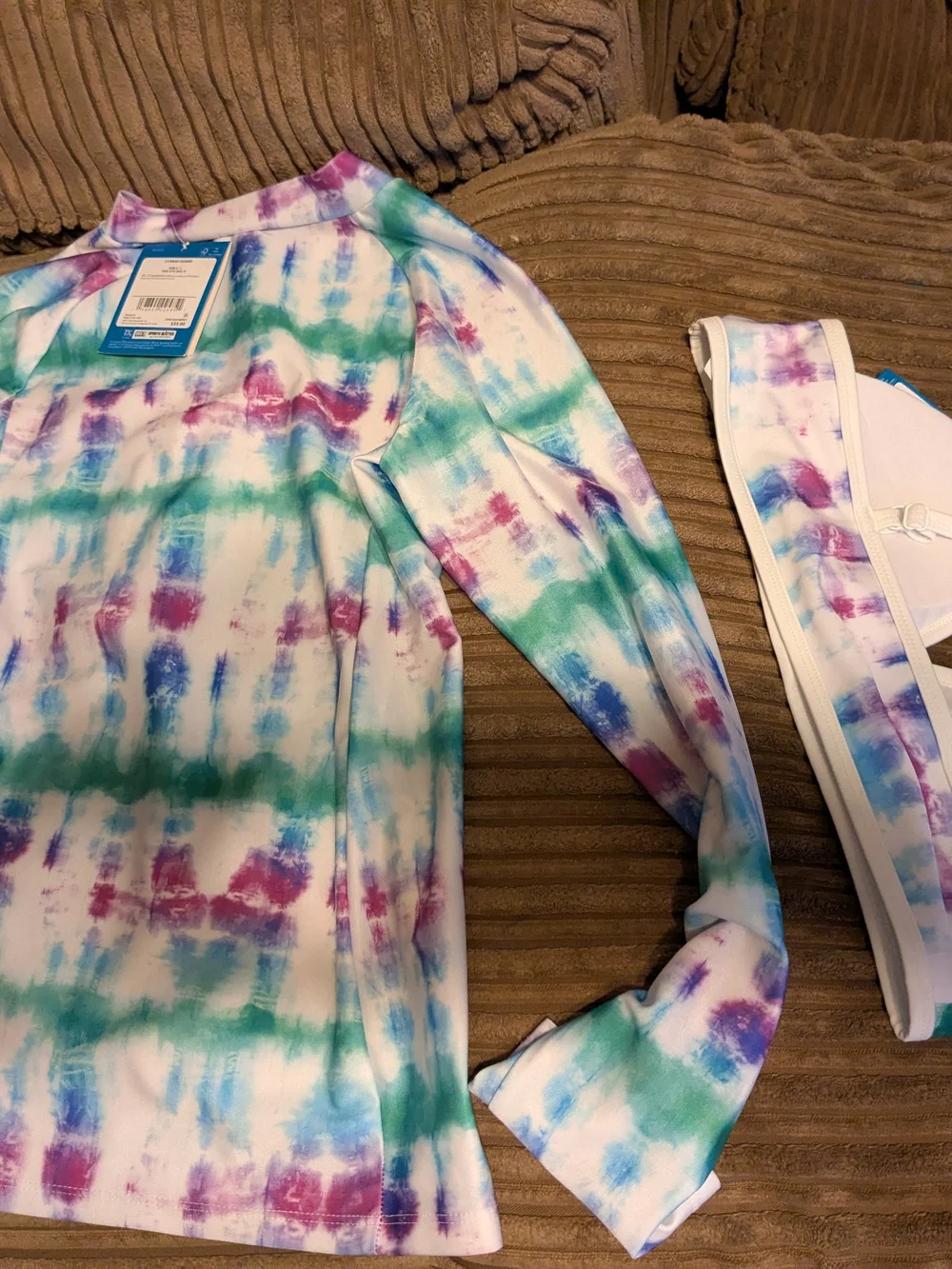 Tie-Dye Swim Set with Blue & Pink Trim Active Top Lot Of 4